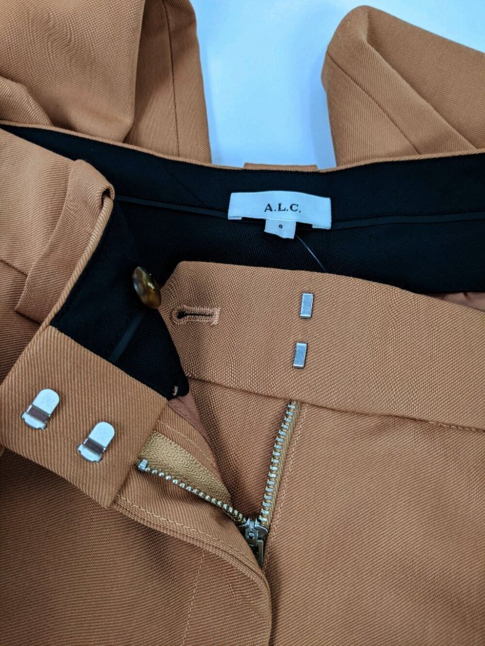 NWT - A.L.C. Flat Front Straight Leg Trousers Minimal Chic Tan Brown Size 8 - Picture 8 of 8
